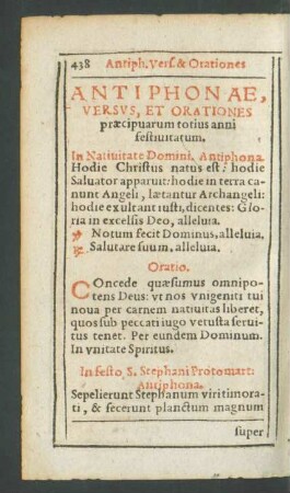 Antiphonae, Versus, Et Orationes praecipuarum totius anni festivitatum.