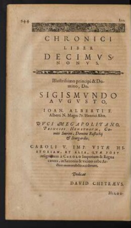 Chronici Liber Decimusnonus.