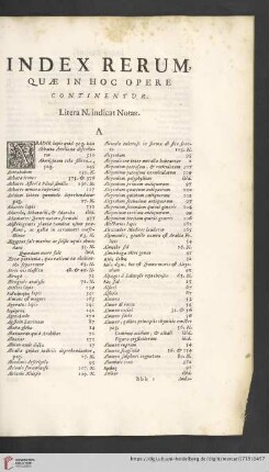 Index Rerum, quæ in hoc Opere continentur. Litera N. indicat Notas