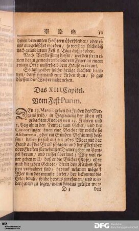Das XIII. Capitel. Vom Fest Purim.