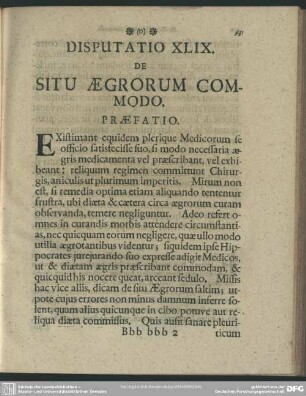 Disputatio XLIX. [XLVII.] De Situ Aegrorum Commodo