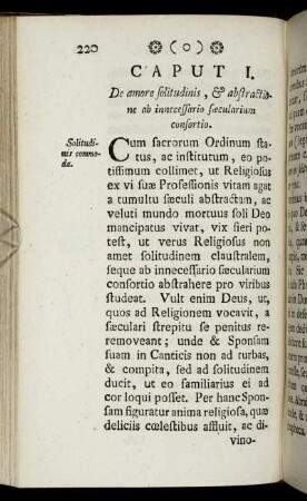 Caput I. De amore solitudinis, & abstractione ab innecessario sæcularium consortio.