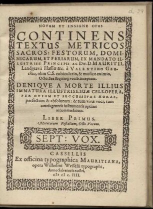 Valentin Geuck: Novum et insigne opus ... Liber primus. Sept: Vox