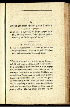 I. Predigt am ersten Sonntag nach Trinitatis ...