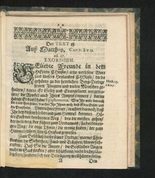 Der Text ist Auß Mattheo ... Exordium.