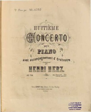 Huitième concerto pour le piano avec accompagnement d'orchestre op. 218
