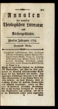 Zwanzigste Woche