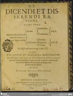 De Dicendi Et Disserendi Ratione, Libri Tres : Quorum duo priores de dicendi ratione agunt ... De Disserendi ratione agit Liber III
