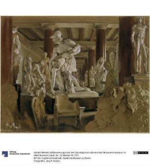 Aufbewahrungssaal der Gipsabgüsse während des Museumsneubaus im Alten Museum