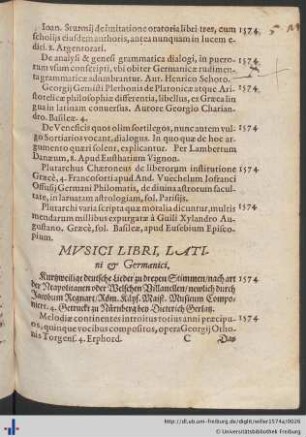 Mvsici Libri, Latini & Germanici.
