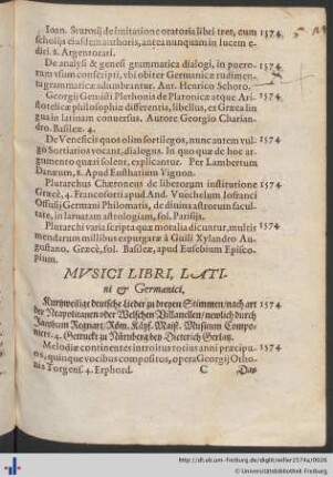 Mvsici Libri, Latini & Germanici.