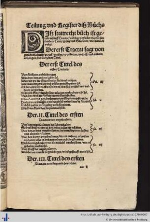Teilung und Register diß Buchs.