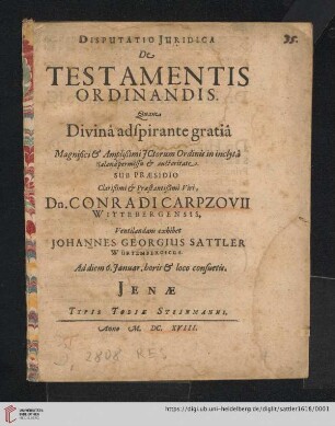 Disputatio Juridica De Testamentis Ordinandis