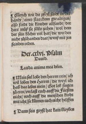 Der .cxlvj. Psalm || Dauid. || Lauda anima mea d[ominu]m. ||