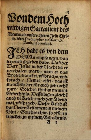 Von dem Hochw. Sacrament des Altares : Drey Predigten