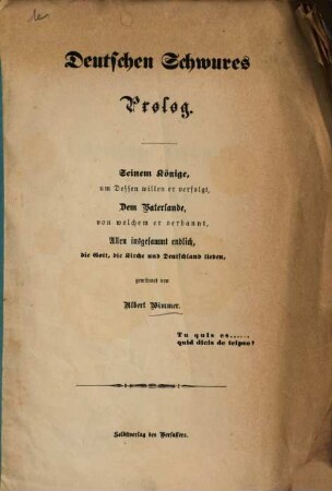 Deutscher Schwur : Mit einem Epilog an Seine Majestät Ludwig II., König von Bayern. 2, Prolog