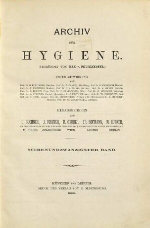 Archiv für Hygiene. 27. 1896