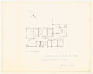 Büro- und Wohngebäude mit Fabrikationshalle der Transatlantic K.G. H. Bernhardt u. CO., Berlin-Rudow, auf dem Gelände Berlin-Rudow, Kanalstraße 76, 78: Grundriss Obergeschoss 1:100