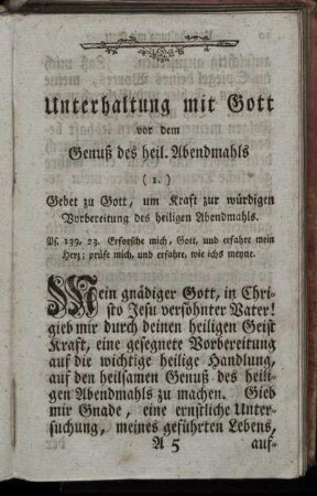 Unterhaltung mit Gott vor dem Genuß des heil. Abendmahls.