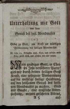 Unterhaltung mit Gott vor dem Genuß des heil. Abendmahls.