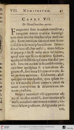 Caput VII: De Numismatibus aureis