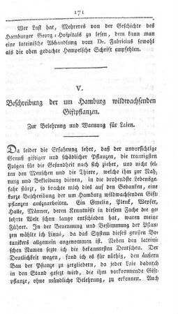 V. Beschreibung der um Hamburg wildwachsenden Giftpflanzen. Zur Belehrung und Warnung für Laien.