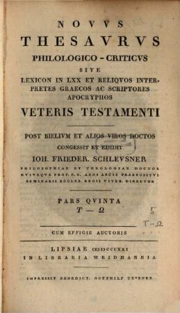 Novus thesaurus philologico-criticus sive lexicon in LXX et reliquos interpretes graecos ac scriptores apocryphos Veteris Testamenti. 5, S - Ō