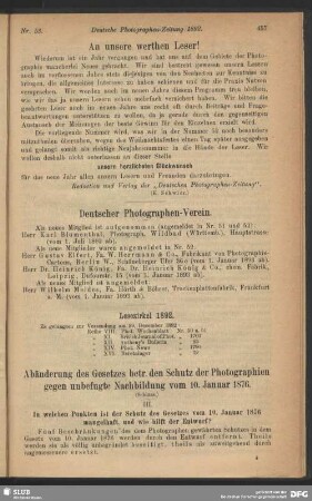 An unseren werthen Leser!