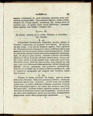 Caput IV. De aliarum curuarum usu in Artibus Mechanicis et Architectura ante Cartesium.