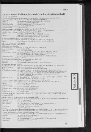Departments Philosophie und Geschichtswissenschaft