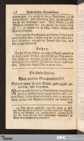 Die fünfte Lection. Vom vierten Glaubensartikel.