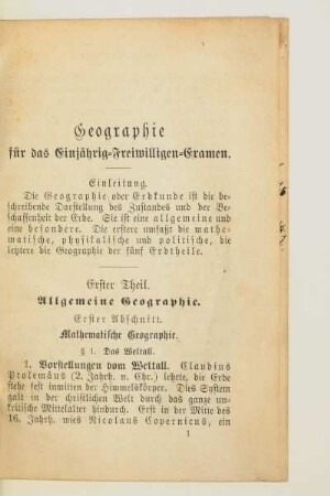 Erster Theil. Allgemeine Geographie