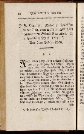[Vom wahren Werth der sogenannten Schul-Exercitien.]