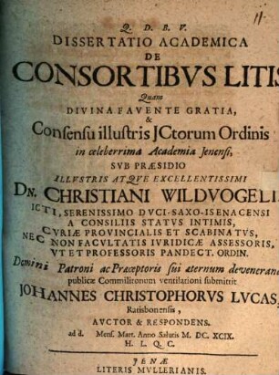 Dissertatio Academica De Consortibus Litis