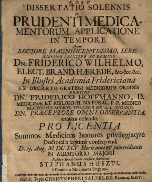 Dissertatio Solennis De Prudenti Medicamentorum Applicatione In Tempore