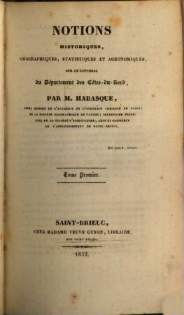 Notions historiques, géographiques, statistiques et agronomiques sur le littoral du Département des Côtes-du-Nord, 1