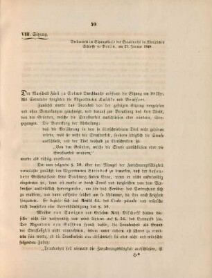 VIII. Sitzung. Verhandelt ... zu Berlin, am 27. Januar 1848