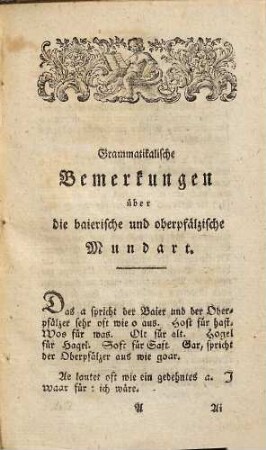 Versuch eines baierischen und oberpfälzischen Idiotikons : nebst grammatikalischen Bemerkungen über diese zwo Mundarten, und ener kleinen Sammlung von Sprüchwörtern und Volksliedern