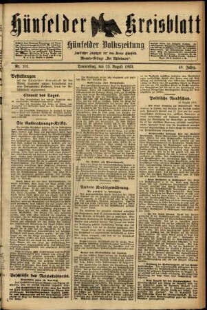 Ausgabe vom Donnerstag, den 23. August 1923.