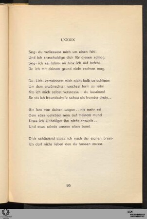 LXXXIX: Sag · du verliessest mich um einen fehl