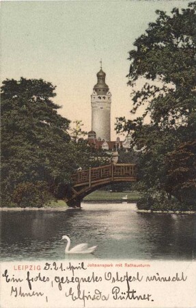 Leipzig: Johannapark mit Rathausturm