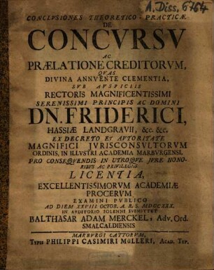 Conclusiones Theoretico-Practicae De Concursu Ac Praelatione Creditorum