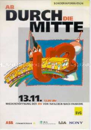 Informationsprospekt der BVG zur Wiedereröffnung der U-Bahn Linie U2 von Ruhleben nach Pankow