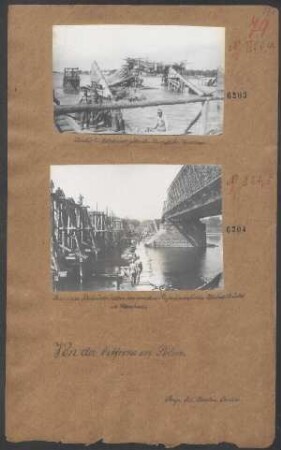 Bau einer Notbrücke neben der von den Rußen zerstörten Weichselbrücke in Warschau