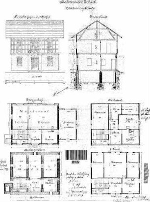 Erbach (Württ): Empfangsgebäude Grundrisse,Querschnitt,Ansicht