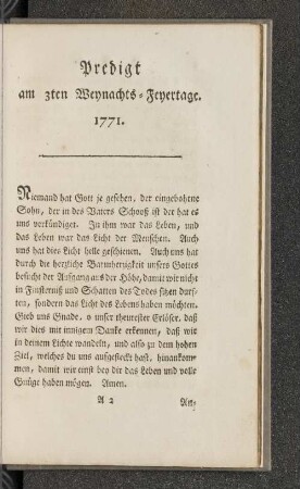Predigt am 3ten Weynachts-Feyertage. 1771.