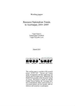 Resource nationalism trends in Azerbaijan. 2004-2009