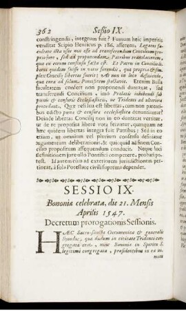 Sessio IX. Bononiæ celebrata, die 21. Mensis Aprilis 1547.