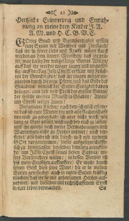 Hertzliche Erinnerung und Ermahnung an meine drey Kinder ...