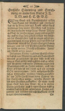 Hertzliche Erinnerung und Ermahnung an meine drey Kinder ...